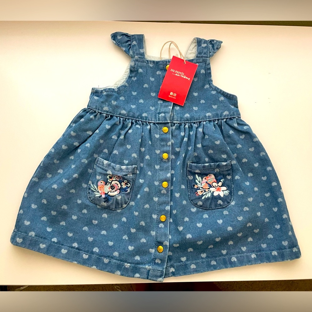 French brand- brand new denim jumper romper dress toddler girls 24m/2T